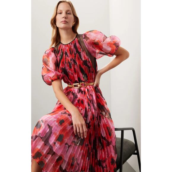 Bibhu Mohapatra Collective Pleated Floral Dress Size 16